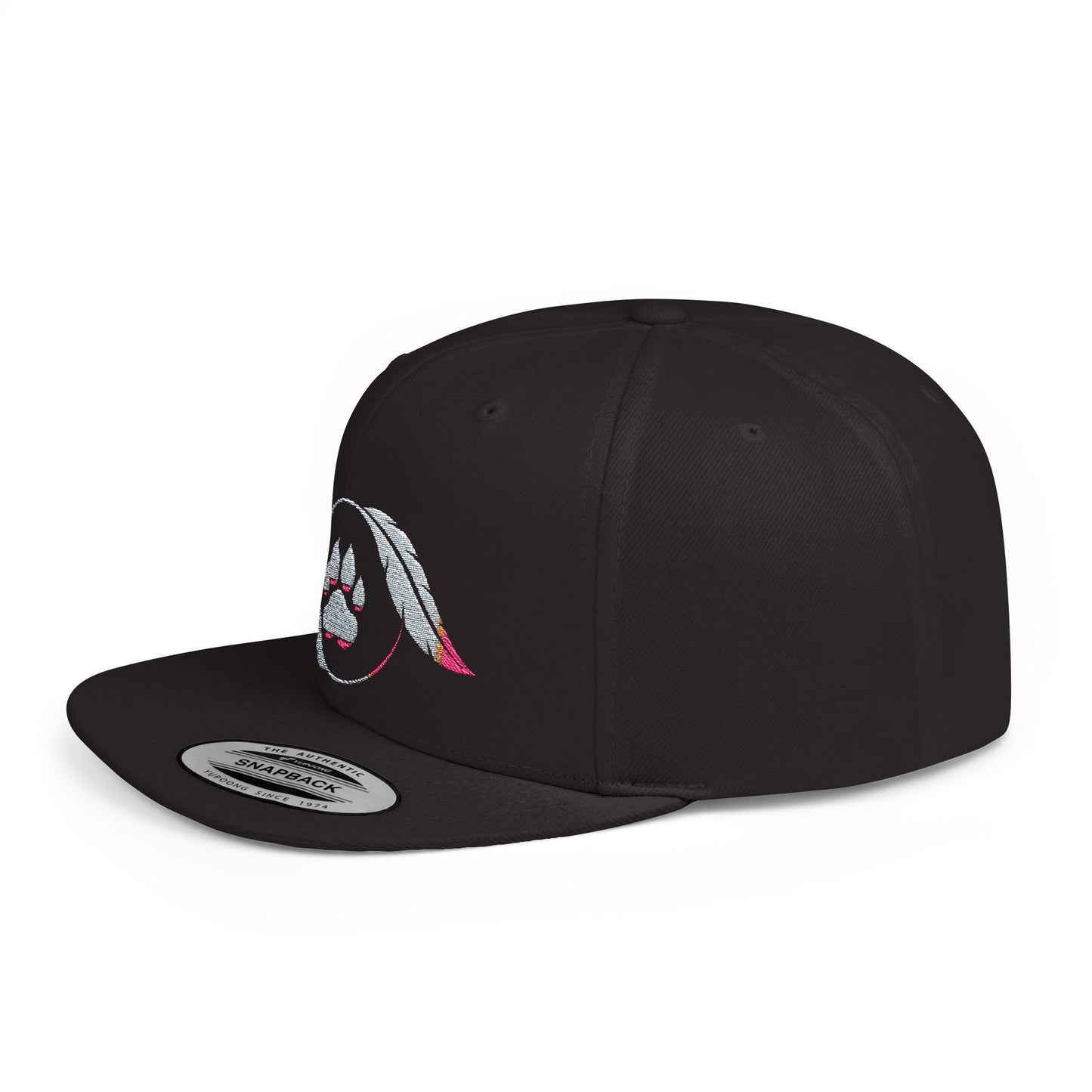 Custom Black Flat Bill Snapback Hat with Stylish Paw Design