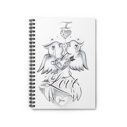 Ruled Line Spiral Notebook - Love Birds Design