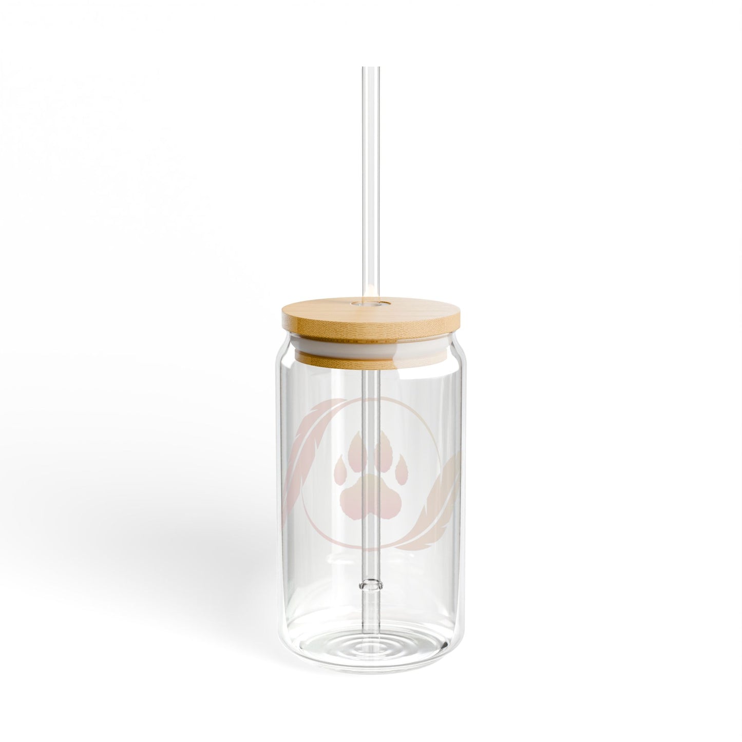 Eco-Friendly Paw Print Sipper Glass - 16oz with Bamboo Lid and Straw