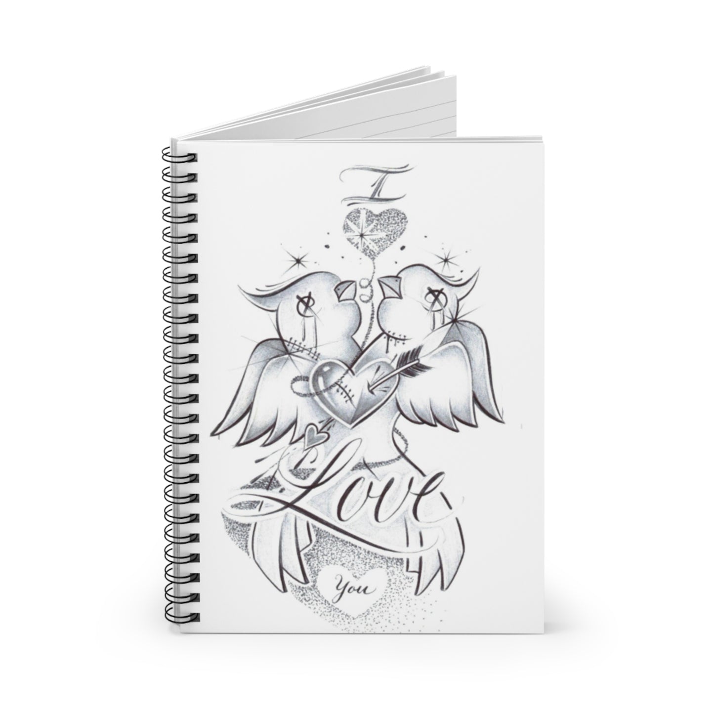 Ruled Line Spiral Notebook - Love Birds Design