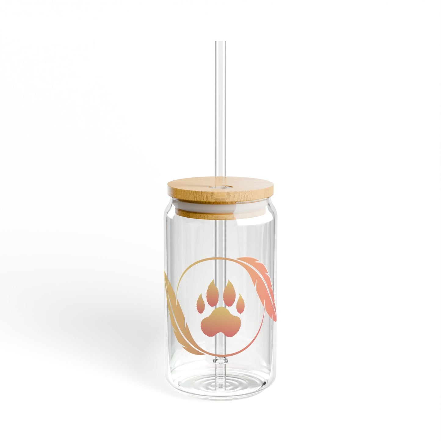 Eco-Friendly Paw Print Sipper Glass - 16oz with Bamboo Lid and Straw