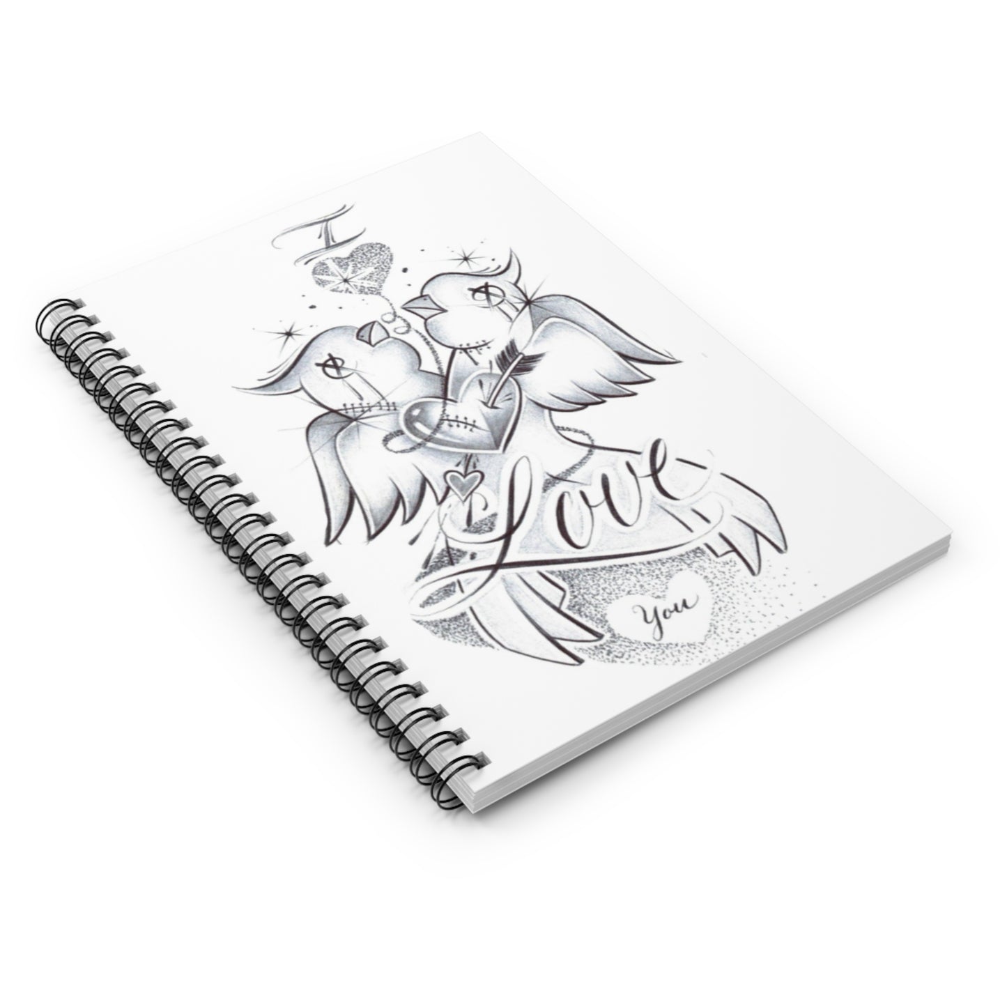 Ruled Line Spiral Notebook - Love Birds Design