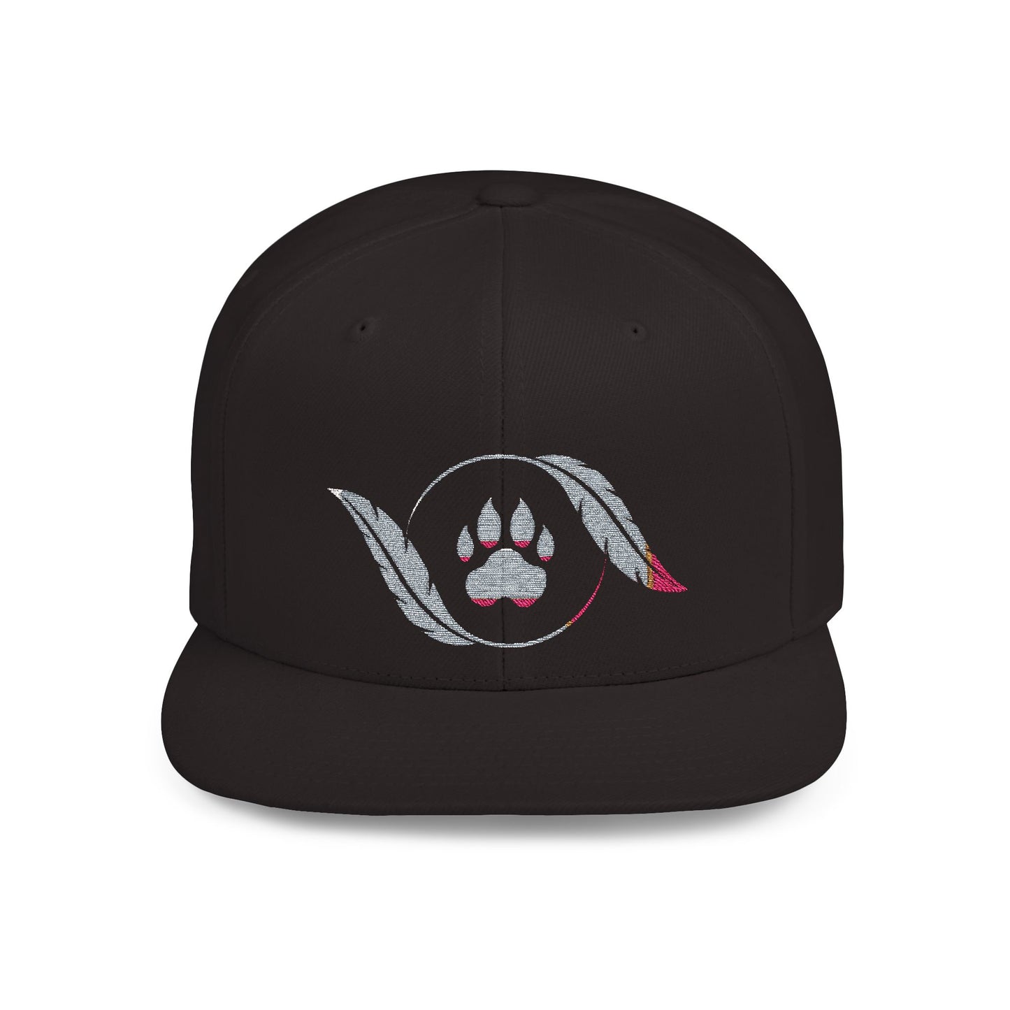 Custom Black Flat Bill Snapback Hat with Stylish Paw Design